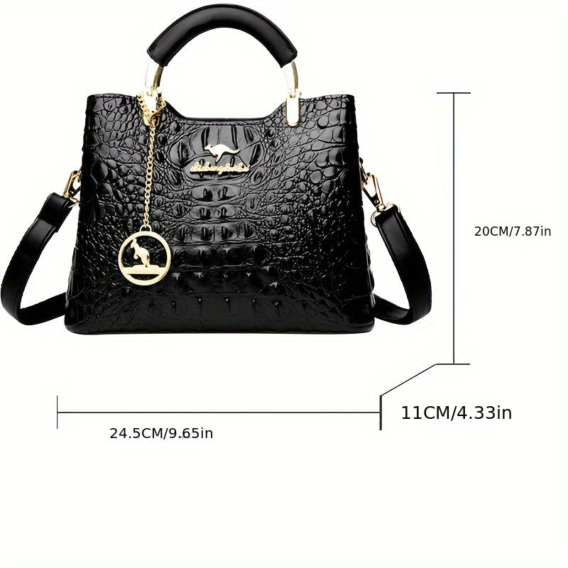 Luxury Green Crocodile Pattern Handbag, Elegant Shoulder Bag with Detachable Strap, Gold Hardware and Exquisite Chain Detail